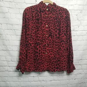 Kara women's Button Down Red/Black Animal Print Blouse Size 10 Vintage EUC